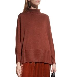 Eileen Fisher | Rust Orange Merino Wool Ribbed Turtleneck Sweater Cozy Fall